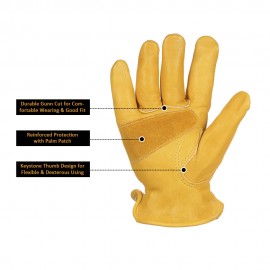 Men's Work Cowhide Gloves Gardening Digging Planting Leather Working Gloves Plant Flower Pruning Protective Glove Driver Security Non-Slip Protection Wear Safety Workers Welding Motorcycle Gloves for Men and Women with Elastic Wrist
