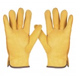 Leather Working Gloves Men's Work Cowhide Gloves Gardening Digging Planting Plant Flower Pruning Protective Glove Driver Security Non-Slip Protection Wear Safety Workers Welding Moto Gloves for Men and Women with Elastic Wrist