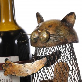 Tooarts Cat Wine holder Cork Container Home Decor Iron Craft Gift Handicraft Animal Ornament