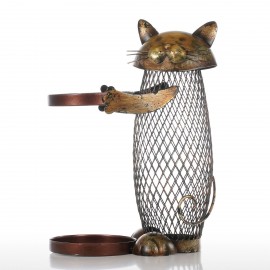 Tooarts Cat Wine holder Cork Container Home Decor Iron Craft Gift Handicraft Animal Ornament