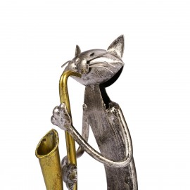 TOOARTS Metal Sculpture Playing Saxophone Cat Home Furnishing Articles Handicrafts