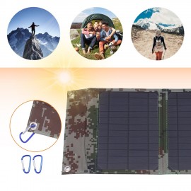 12W 12V Monocrystalline Foldable Solar Panel with Dual USB Outputs Multi Multi Charger Cable Adapter Type-C/Micro USB Port Compatible with Cell Phones Tablets and More