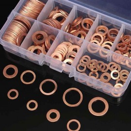 200pcs Copper Washer Gasket Nut and Bolt Set Flat Ring Seal Assortment Kit with box M5-M14 Electrical Woodworking Washers Sets