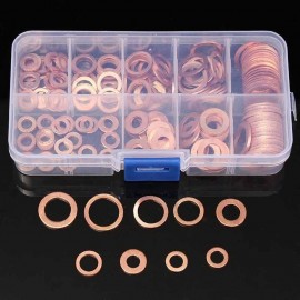 200pcs Copper Washer Gasket Nut and Bolt Set Flat Ring Seal Assortment Kit with box M5-M14 Electrical Woodworking Washers Sets